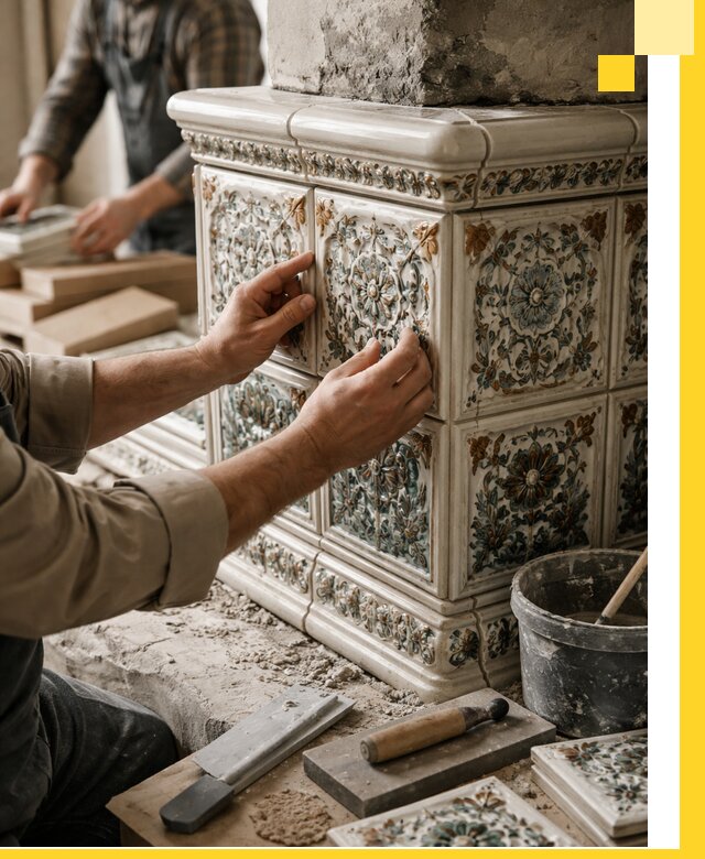 Изразцовые камины под ключ в Норильске: проект и монтаж