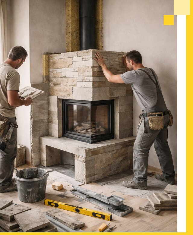 Угловые камины под ключ проект, монтаж и отделка в Норильске