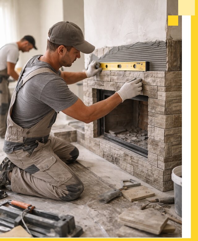 Облицовка каминов в Норильске, монтаж и отделка натуральным камнем