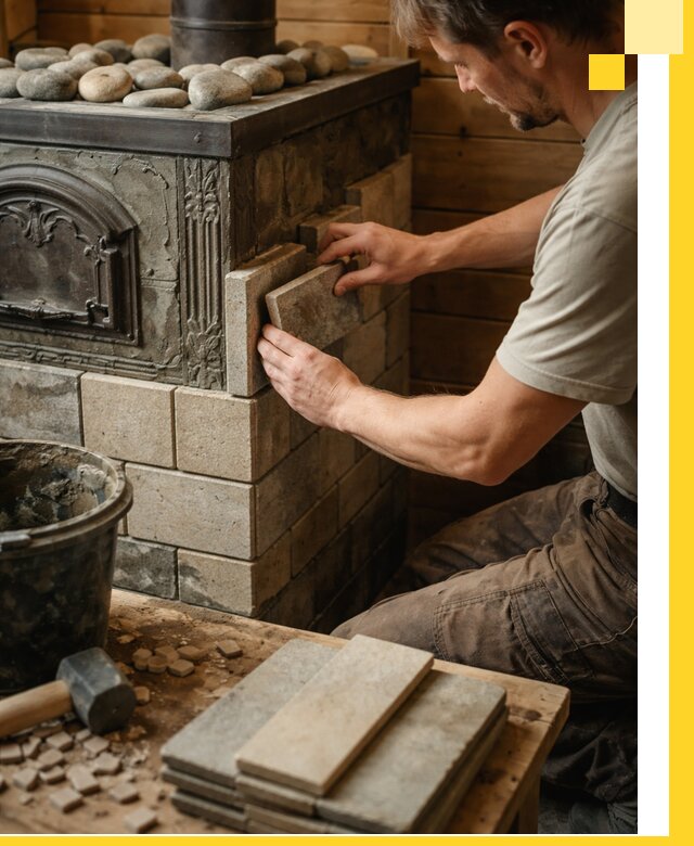 Облицовка банных печей в Норильске профессиональная отделка