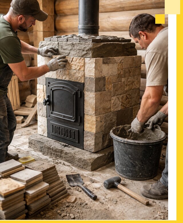 Облицовка банной печи под ключ в Норильске: камень и плитка