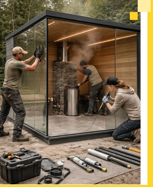 Проектирование и строительство стеклянных бань в Норильске