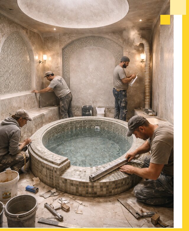 Профессиональное строительство хамама с бассейном в Норильске под ключ