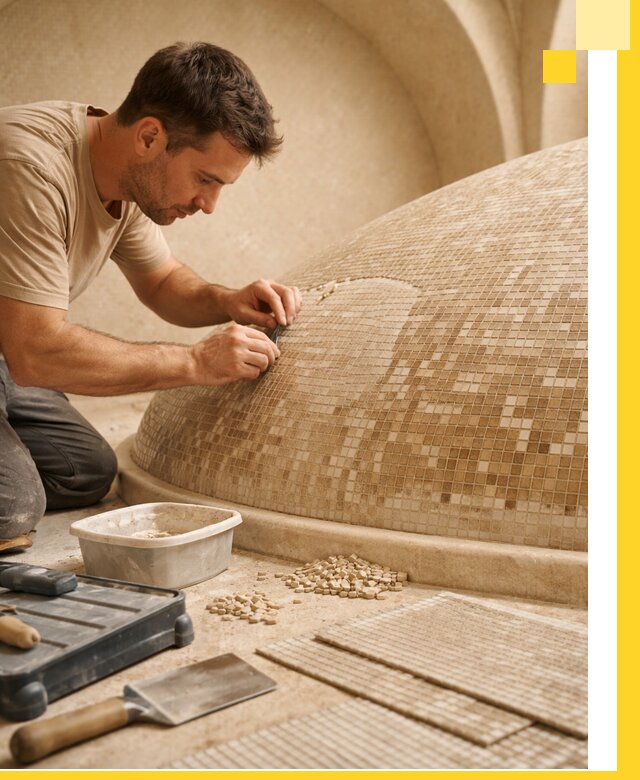 Профессиональная укладка мозаики для хамама под ключ в Норильске